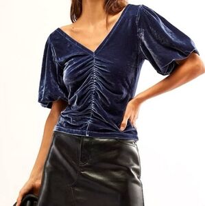 Free People Cupcake Velvet Short Sleeve Top in Outer Space (Blue Gray)